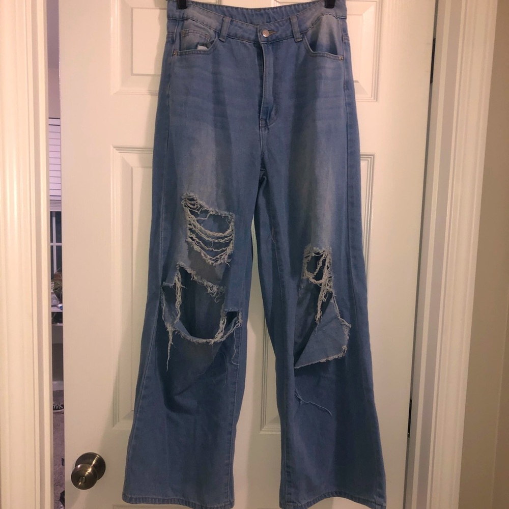 Bleach Wash High-Rise Wide Leg Jeans